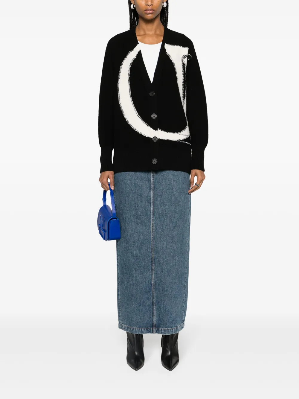 Off-White logo intarsia-knit wool cardigan - Zwart