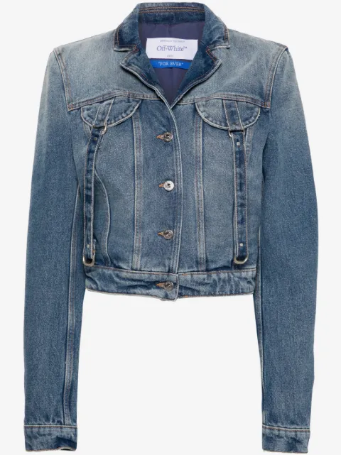 Off-White strap-detailing cropped denim jacket