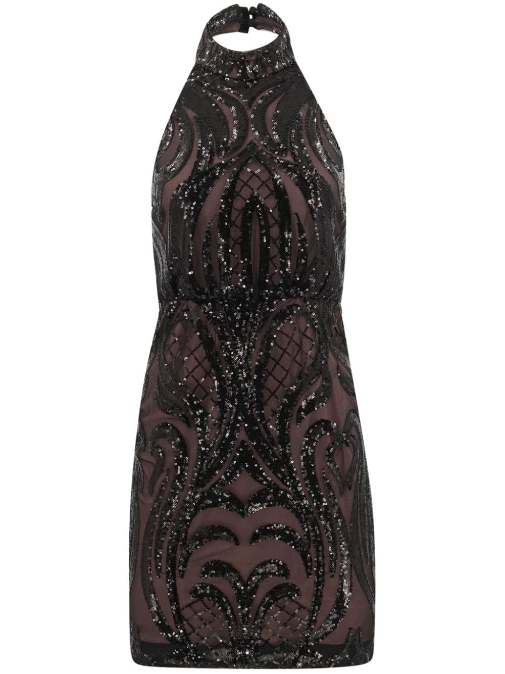 Badgley Mischka Sequin-embellished Halterneck Minidress In Black