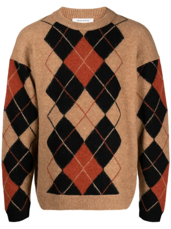 MAISON KITSUNÉ チェック柄セーター S Maison Kitsuné アーガイル セーター | ブラウン | FARFETCH JP