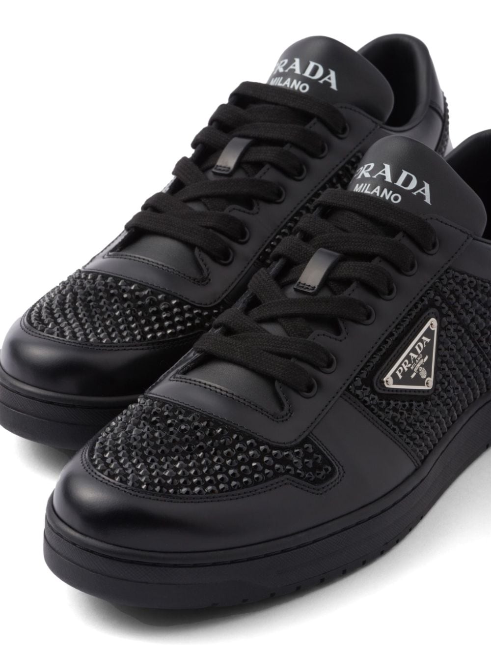 Prada crystal-embellished leather sneakers Black