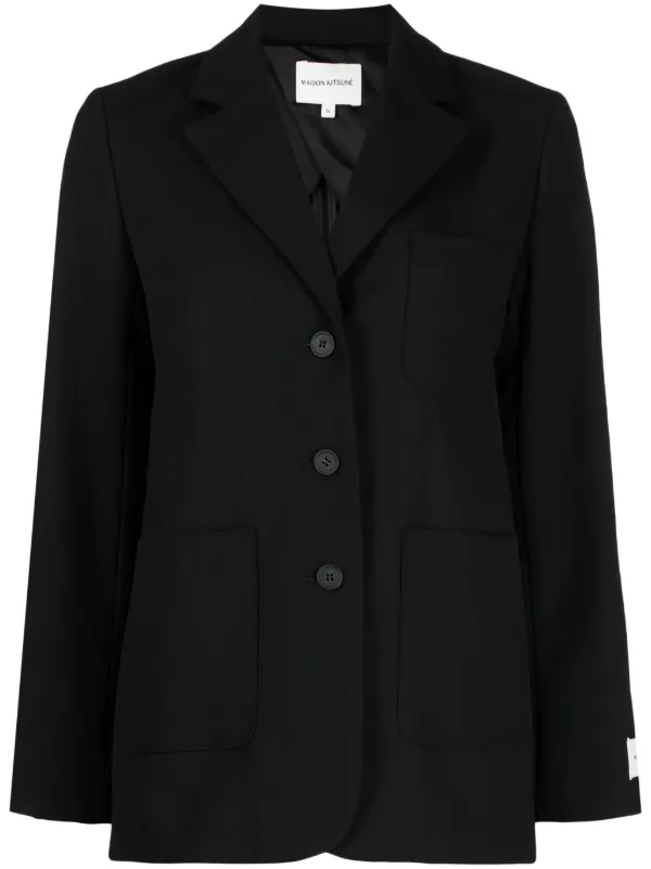 Maison Kitsuné logo-tag Textured single-breasted Blazer | Black  