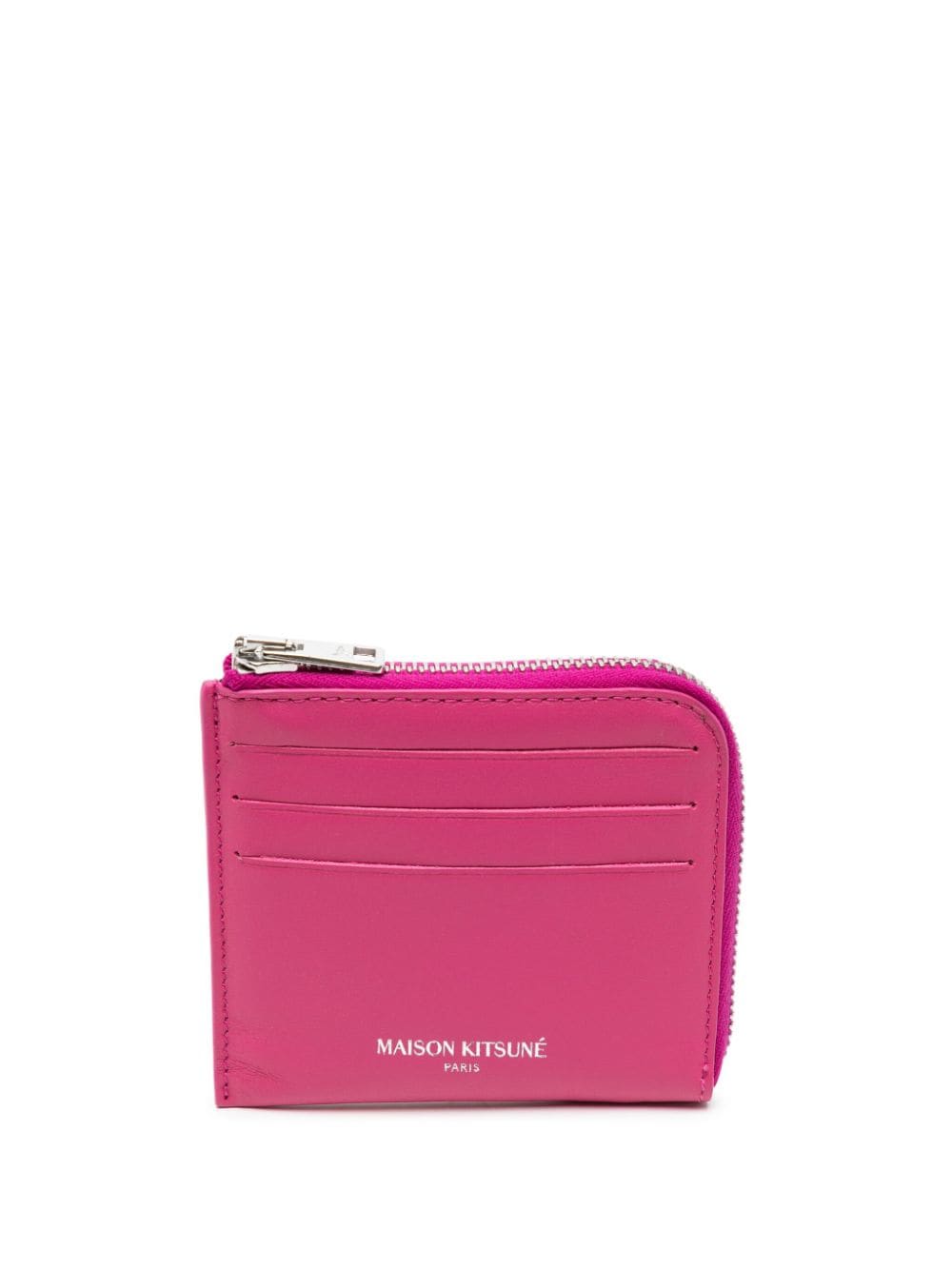 Maison Kitsuné Zipped Leather Card Holder In Pink