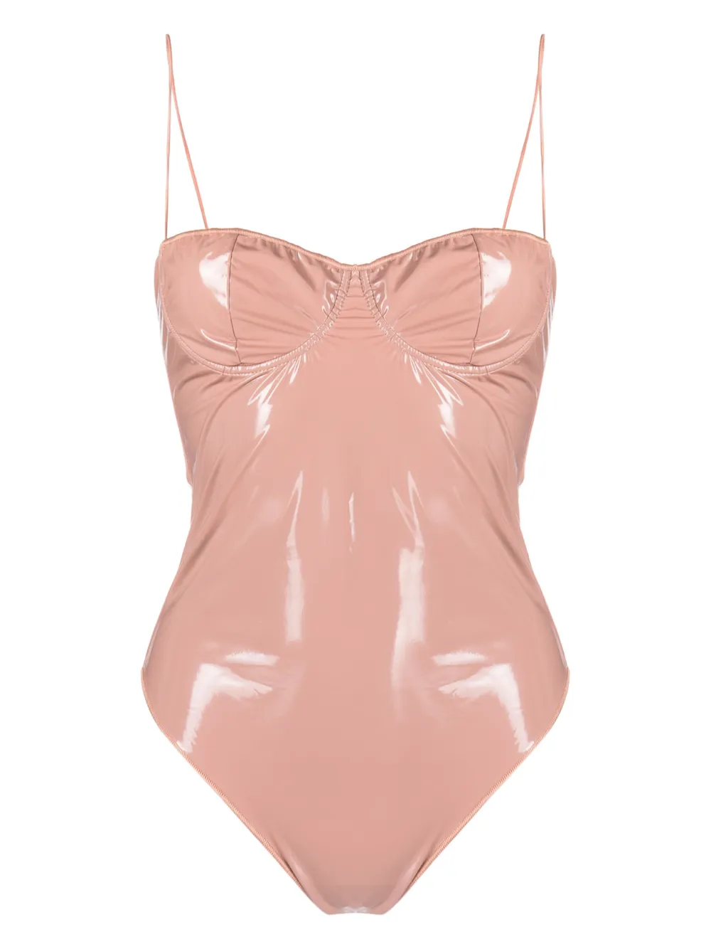 Shop Oseree Bustier Patent Swimsuit In Pink