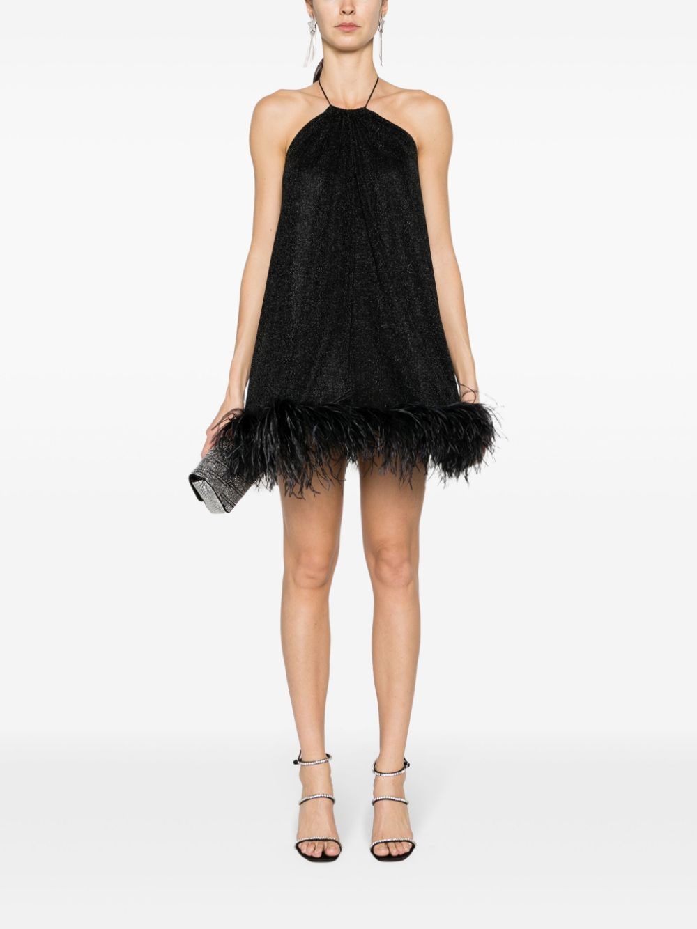 Oséree Mini-jurk met veren afwerking Zwart