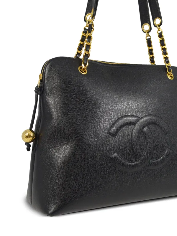 ショルダーバッグ・ポシェット × ヴィンテージ(中古) Chanel Easy Caviar Chain Shoulder Bag CHANEL Vintage Black Caviar Leather CC Zip Tote Shoulder Bag