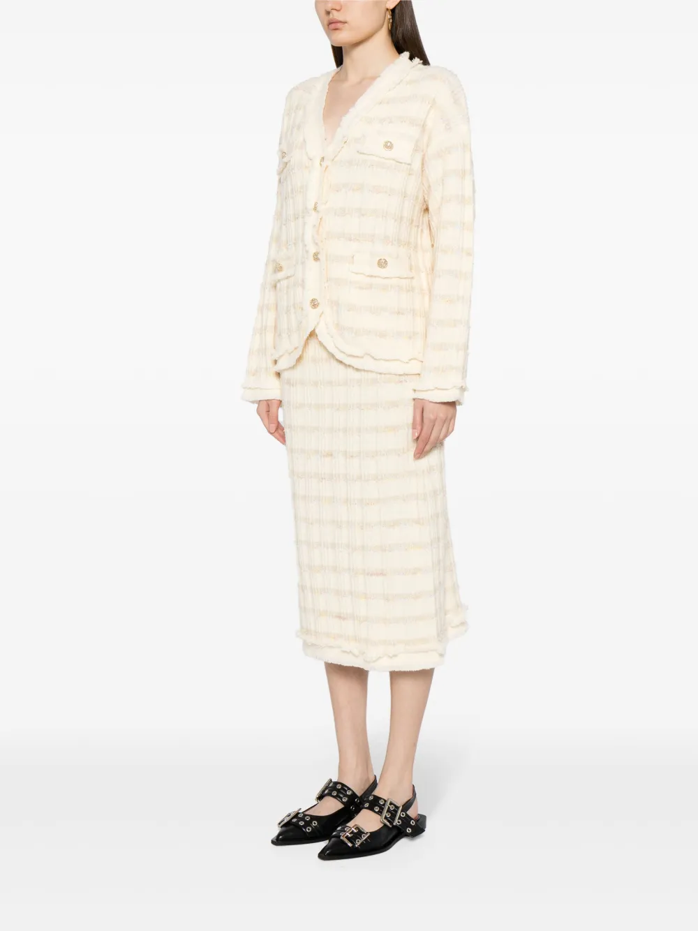 Shop B+ab Buttoned Tweed Straight Skirt Suit In Mehrfarbig