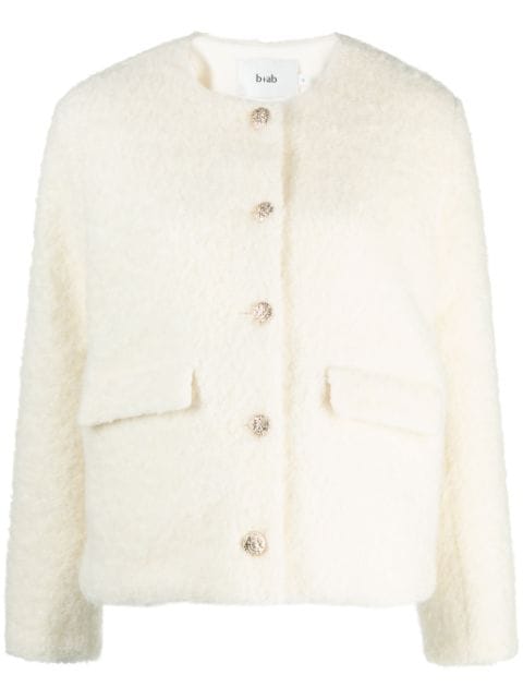 b+ab embossed-button brushed wool-blend jacket
