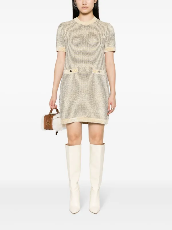 TORY BURCH ワンピース 服 Striped velvet minidress895402 Tory Burch Velvet Striped Midi Dress | Yellow | FARFETCH JO