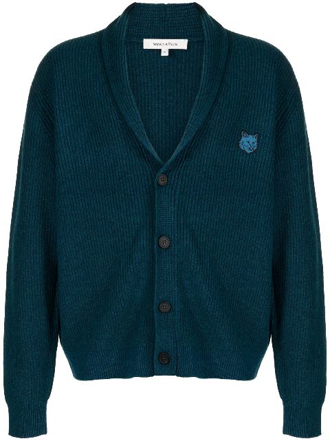 Maison Kitsune Bold Fox Head-applique ribbed cardigan Men