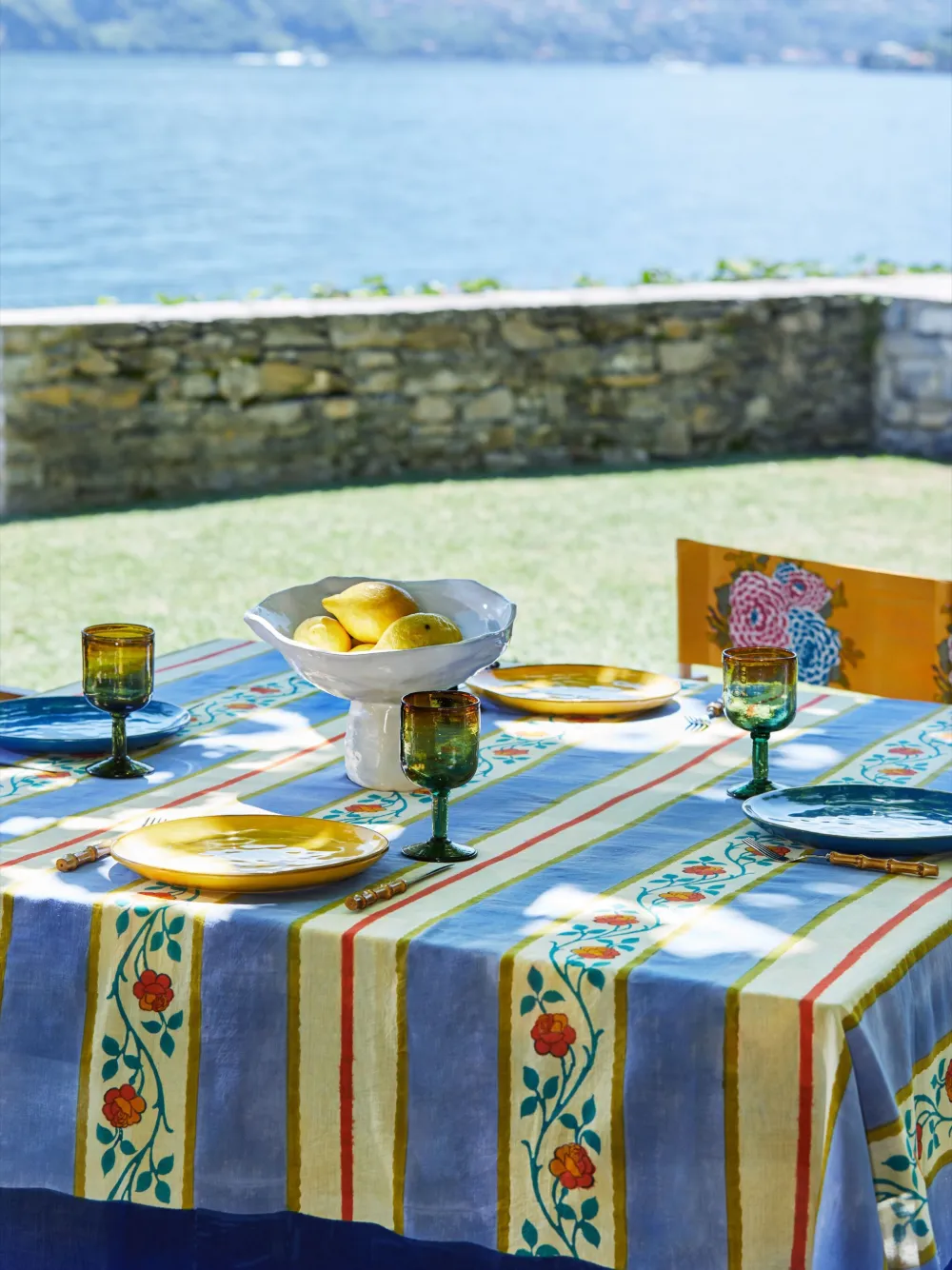 Floral-Print Striped Table Cloth