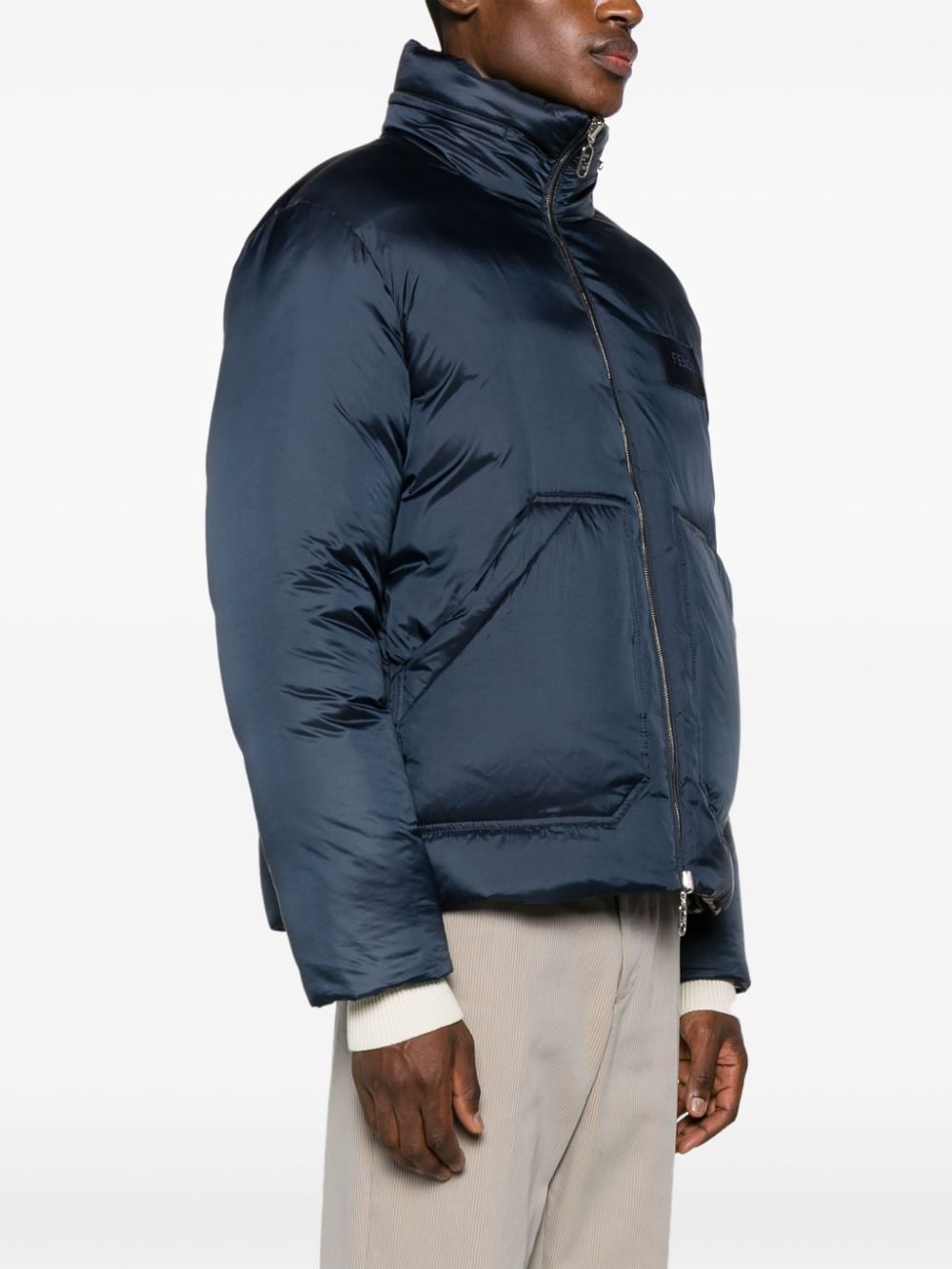 Shop Fendi Logo-patch Reversible Puffer Jacket In Blue