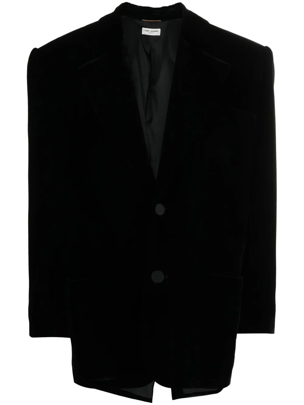 Saint Laurent shoulder-pads single-breasted velvet blazer – Black