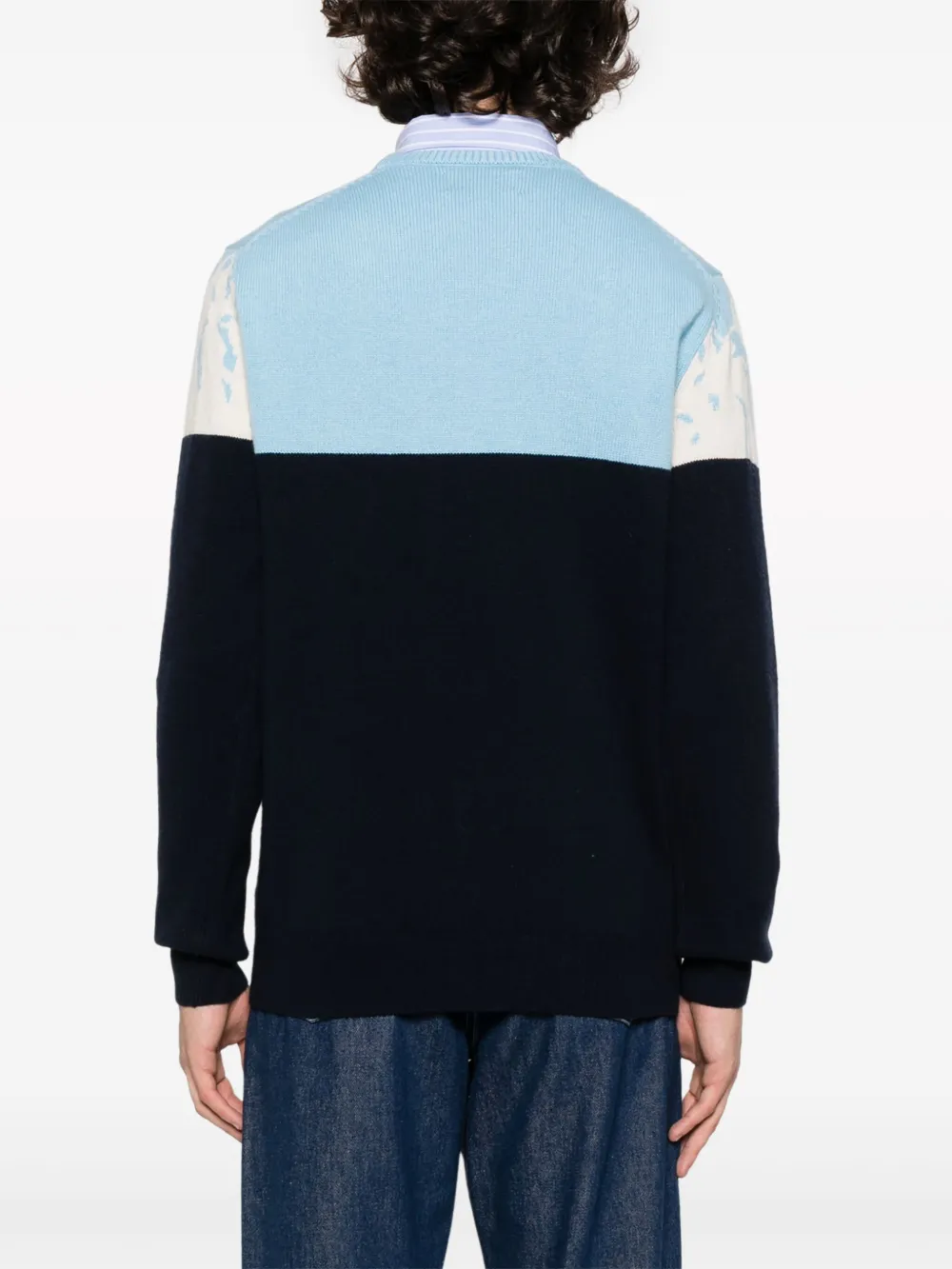 Mc2 Saint Barth Patterned-intarsia Panelled Jumper In Blue