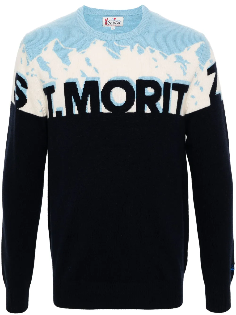 MC2 Saint Barth patterned-intarsia panelled jumper | Blue | Image 1