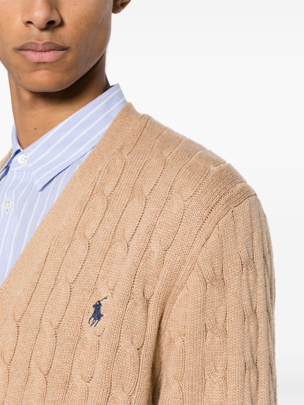 Shop Polo Ralph Lauren Cable-knit Cotton Cardigan In Brown