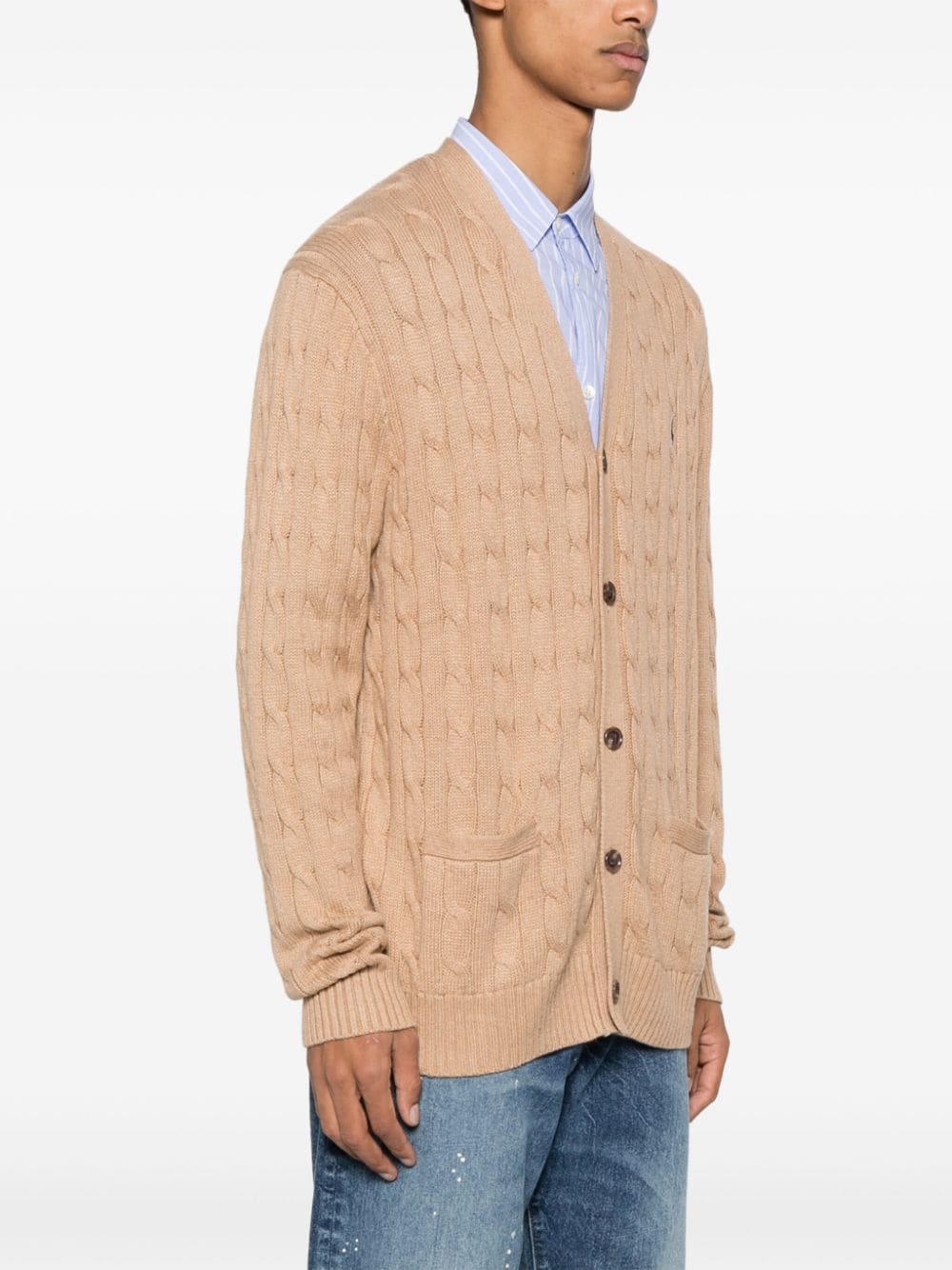 Shop Polo Ralph Lauren Cable-knit Cotton Cardigan In Brown