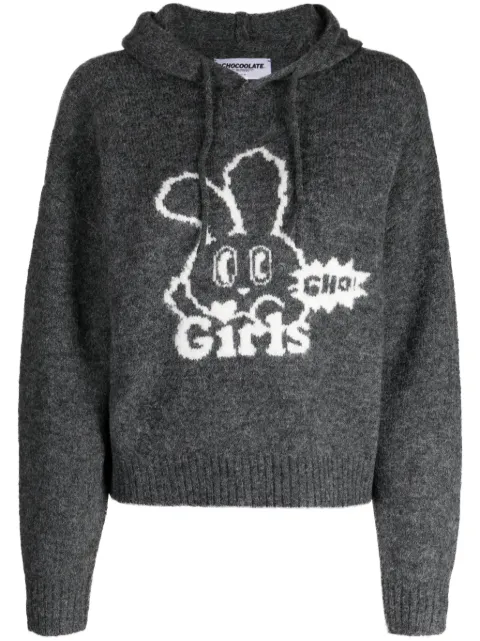 CHOCOOLATE hoodie tejida en intarsia con cordones