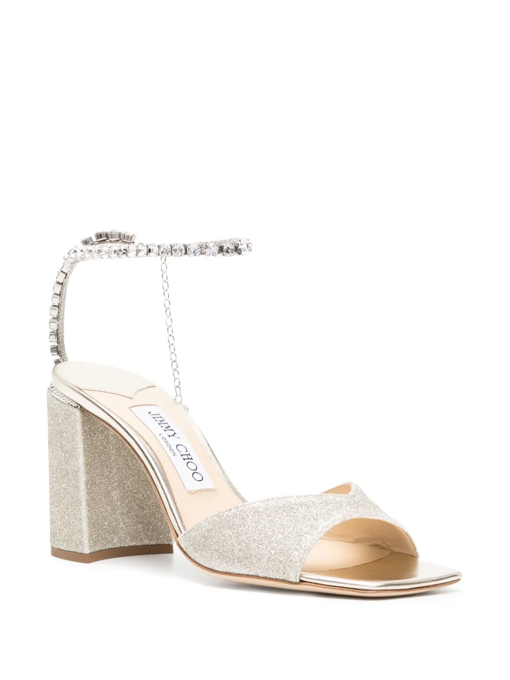 Jimmy Choo Saeda 85mm glitter sandals - Beige
