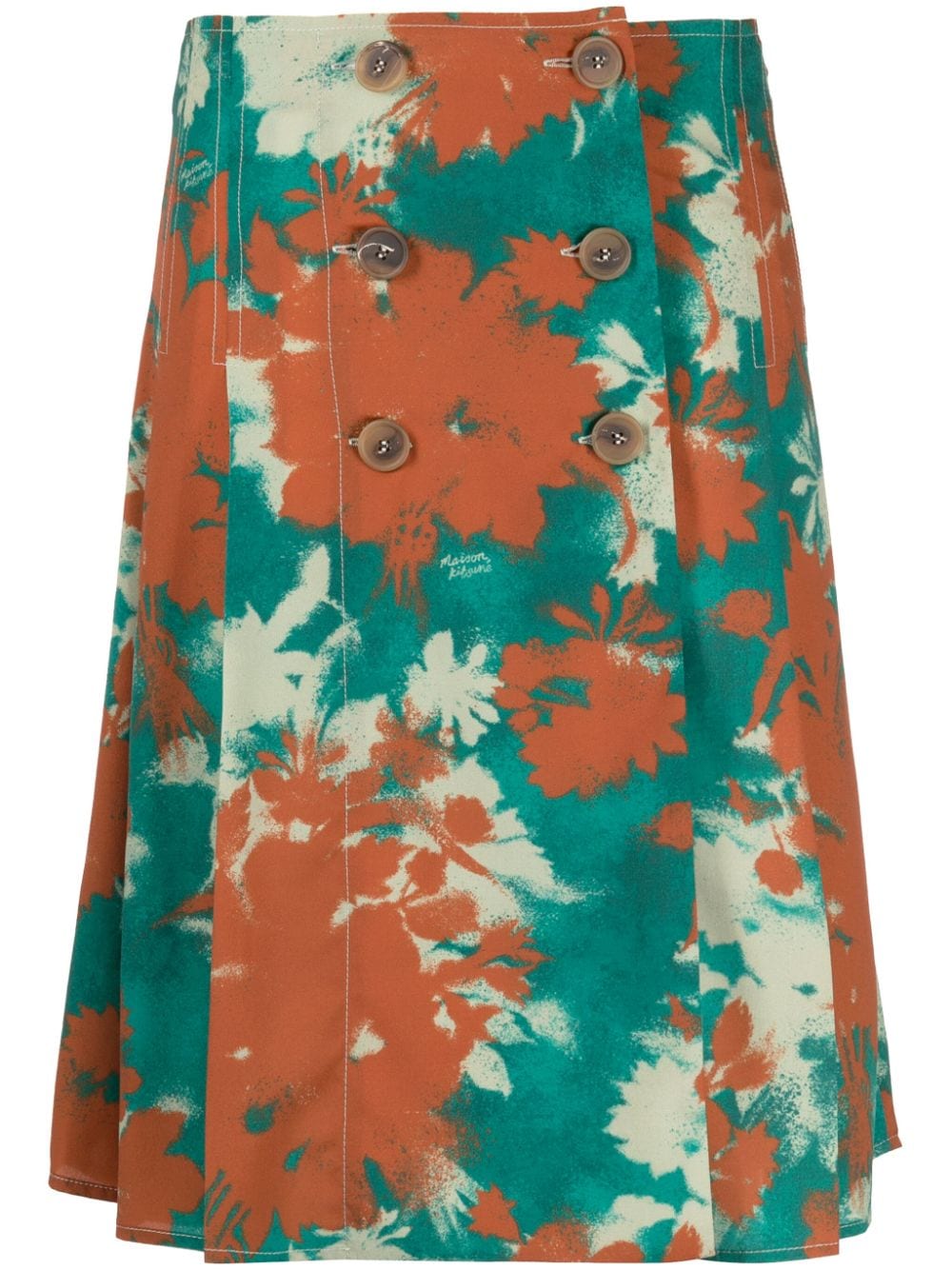 Image 1 of Maison Kitsuné Bouquet-print pleated wrap skirt