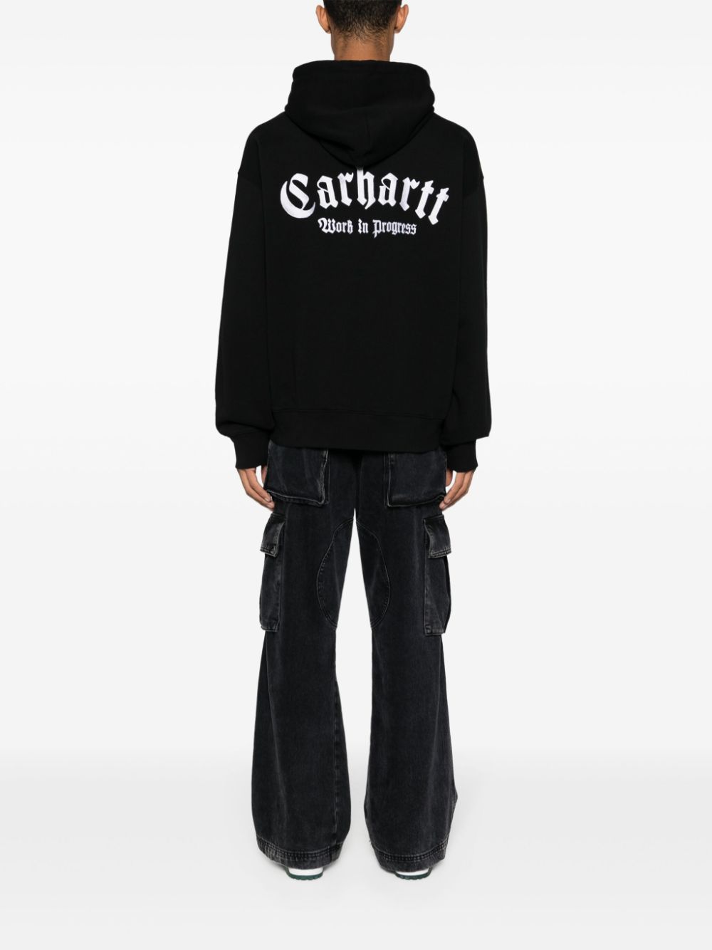Shop Carhartt Logo-embroidered Cotton Hoodie In Black