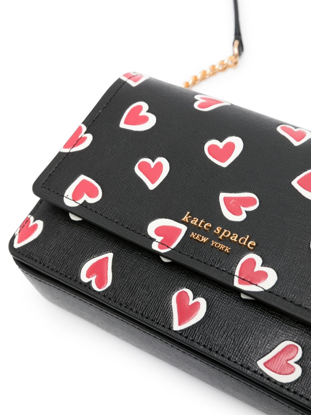 Shop Kate Spade Heart-print Leather Crossbody Bag In Black