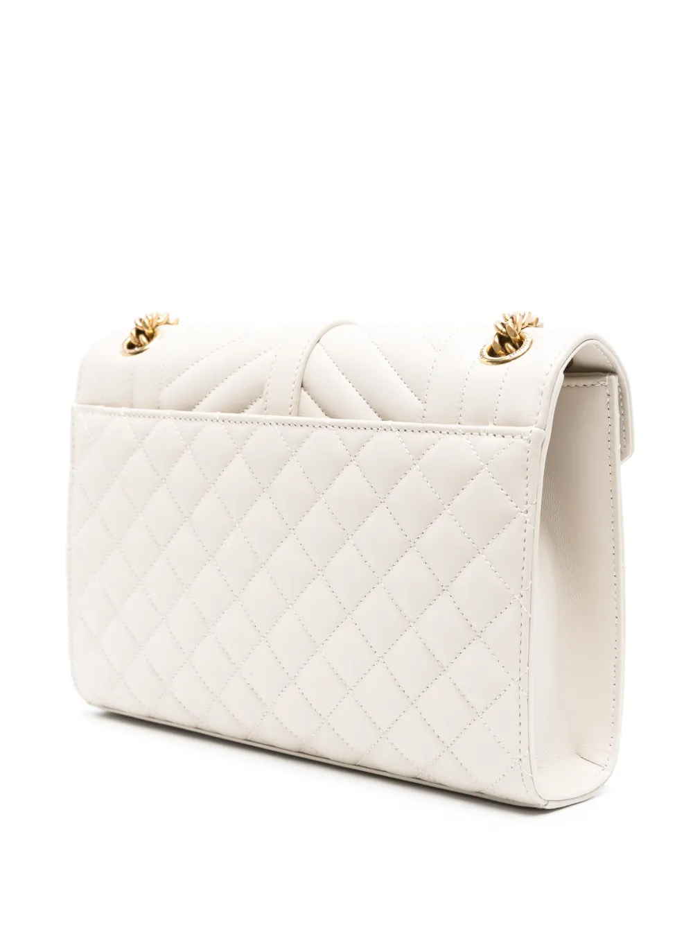 Shop Saint Laurent Medium Envelope Logo-plaque Quilted Shoulder Bag In Neutrals