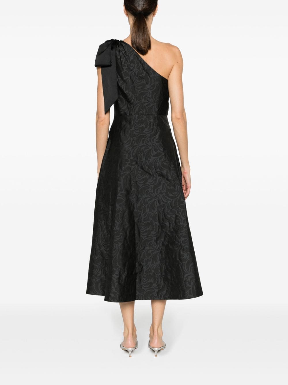 Shop Kate Spade Floral-motif One-shoulder Flared Dress In Black