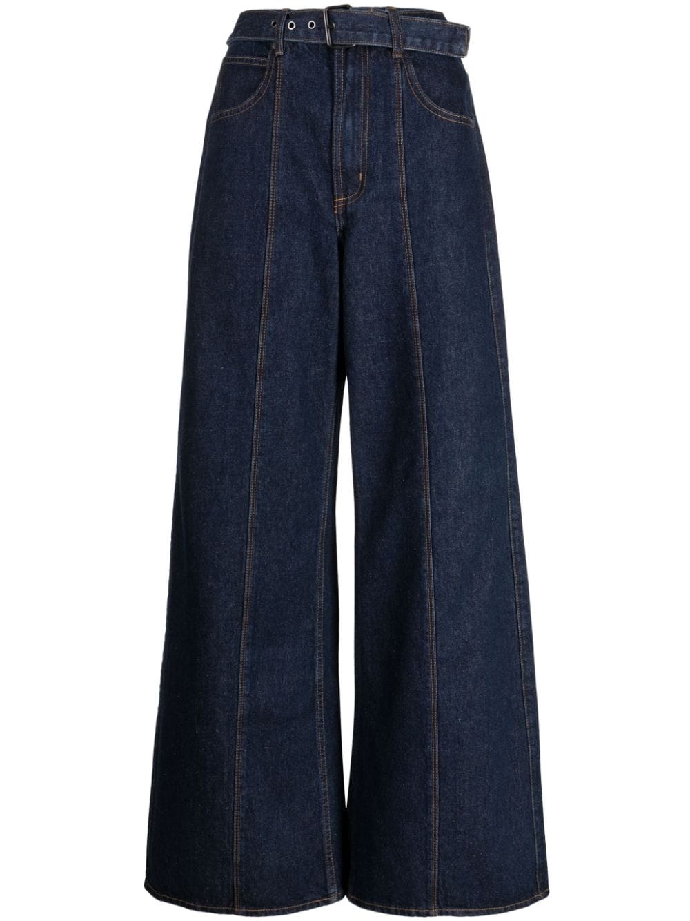 Izzue Logo-patch Belted Wide-leg Jeans In Blue
