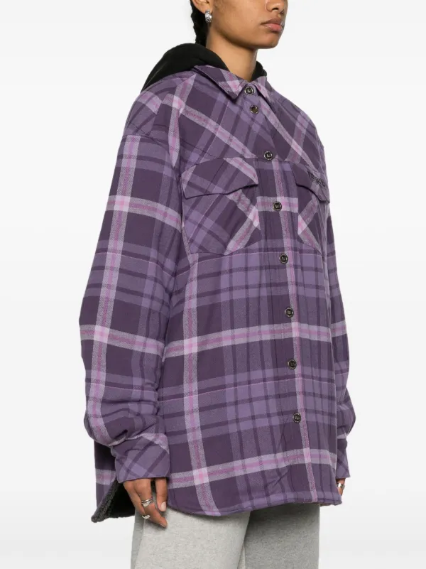 ROTATE BIRGER CHRISTENSEN Hooded Flannel Shirt Jacket | Purple