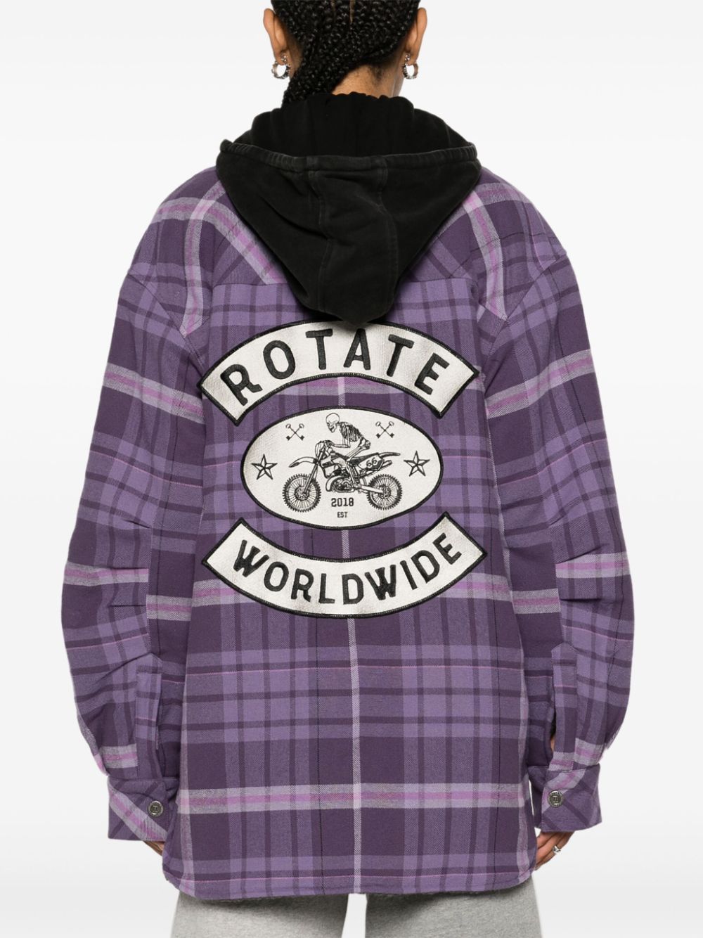 Shop Rotate Birger Christensen Hooded Flannel Shirt Jacket In Purple