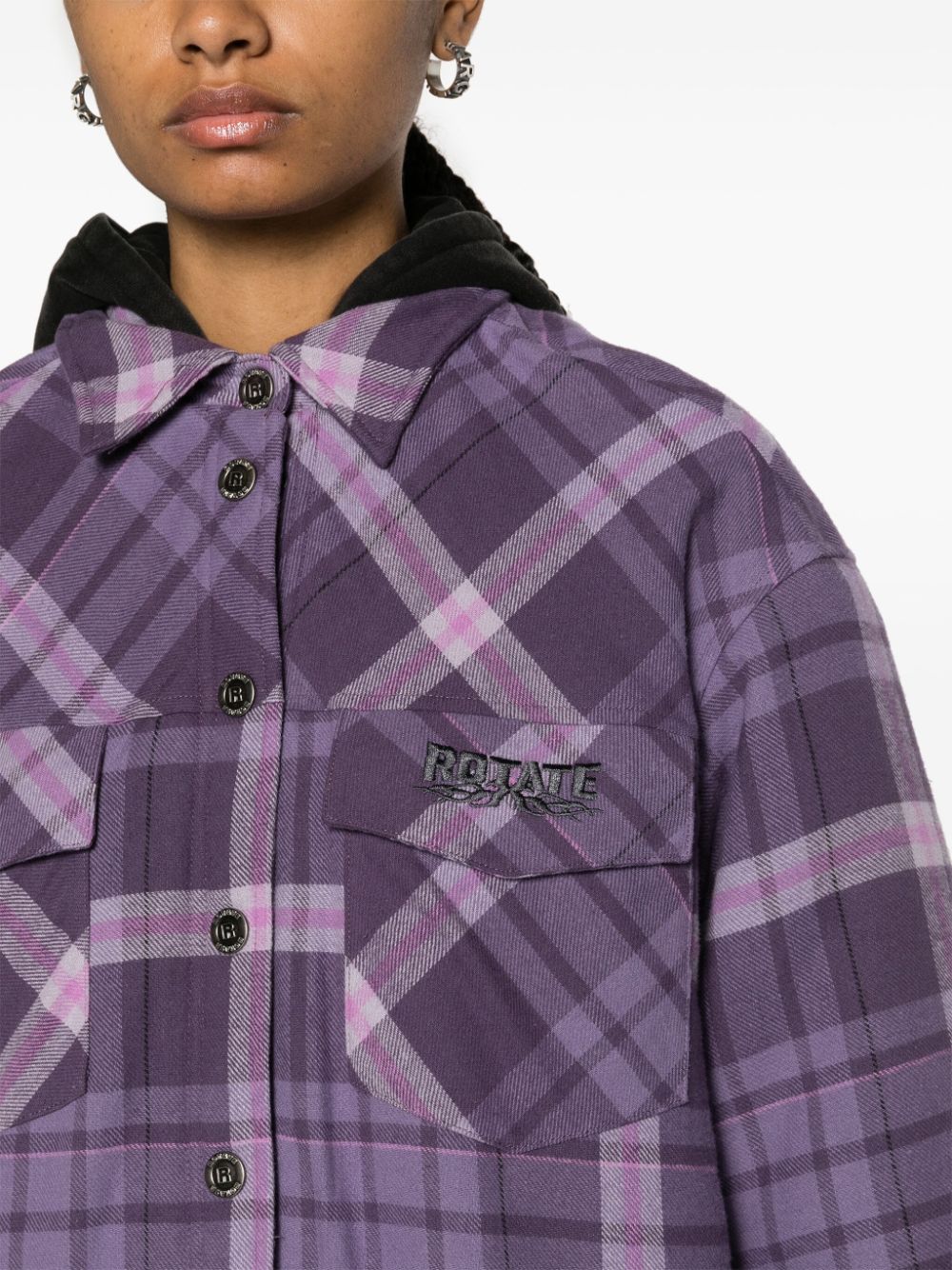 Shop Rotate Birger Christensen Hooded Flannel Shirt Jacket In Purple