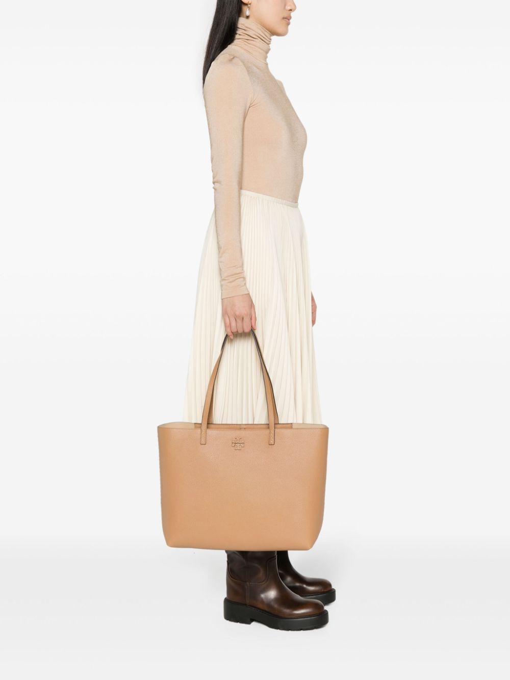 Shop Tory Burch Mcgraw Leather Tote Bag In Brown