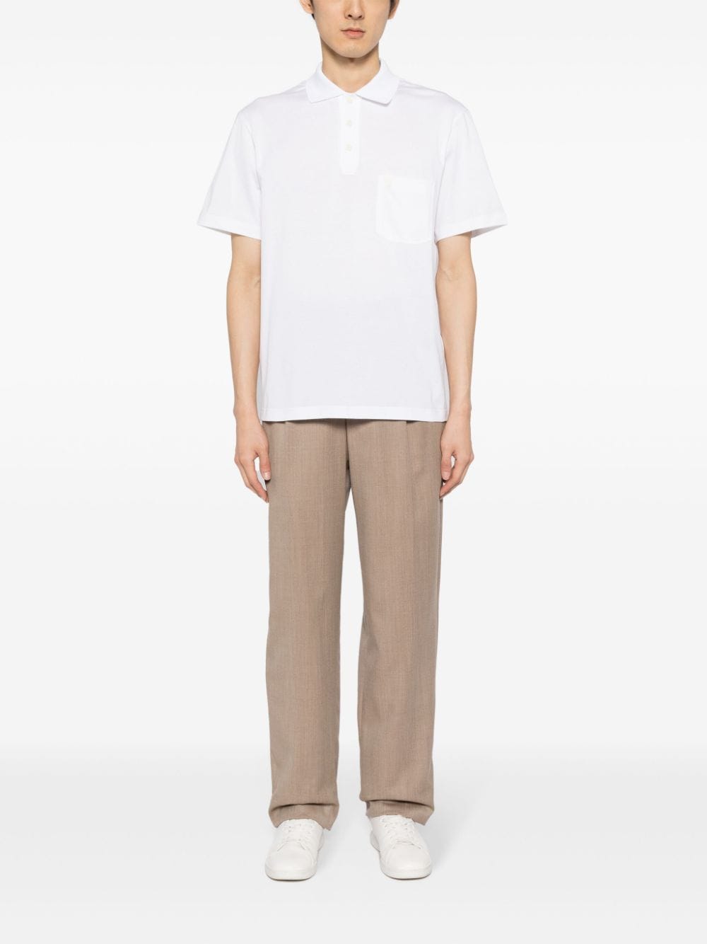 Shop Brioni Logo-tag Cotton Polo Shirt In White