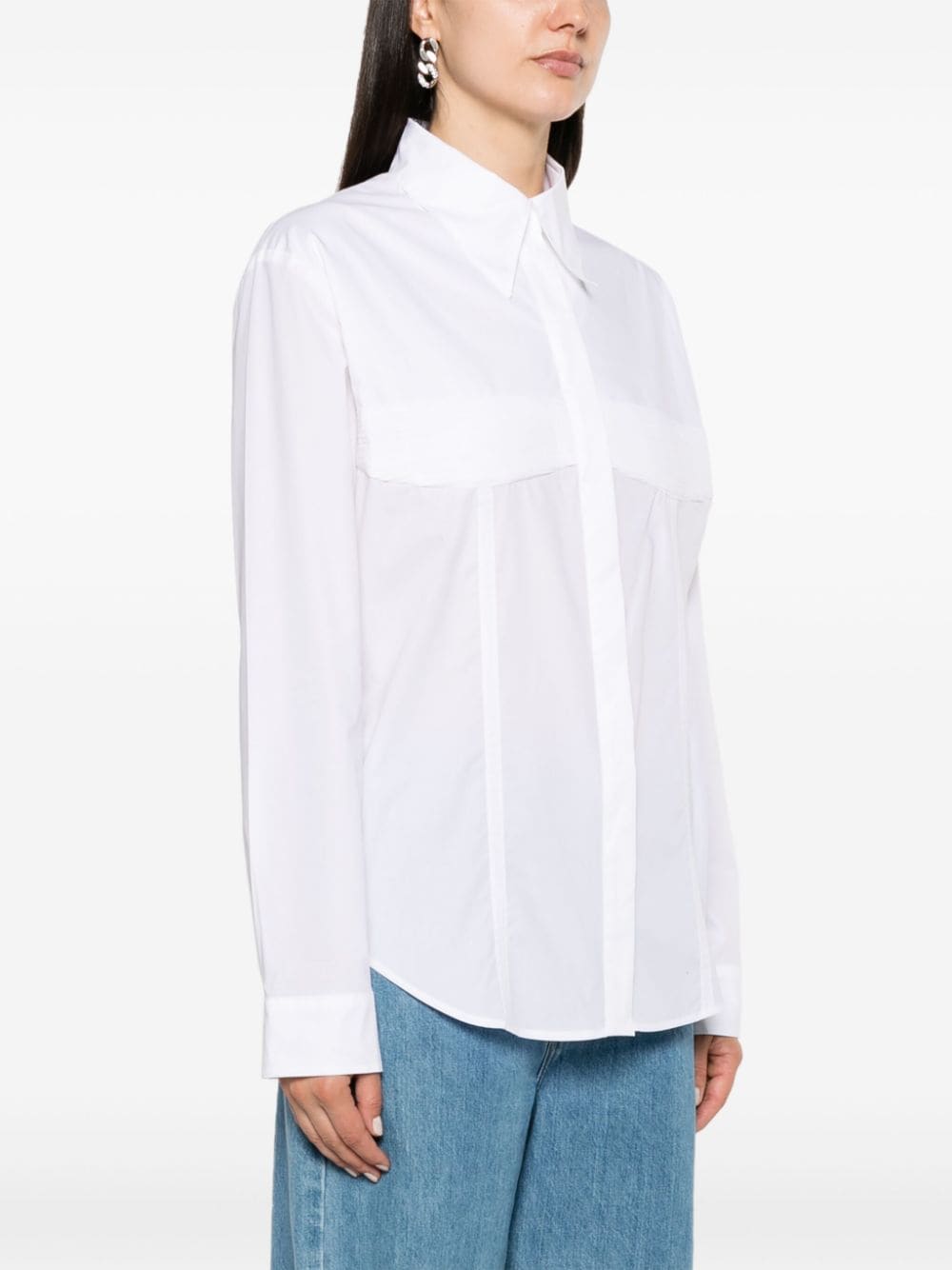 Shop Rxquette Pleated Bra Poplin Shirt In White