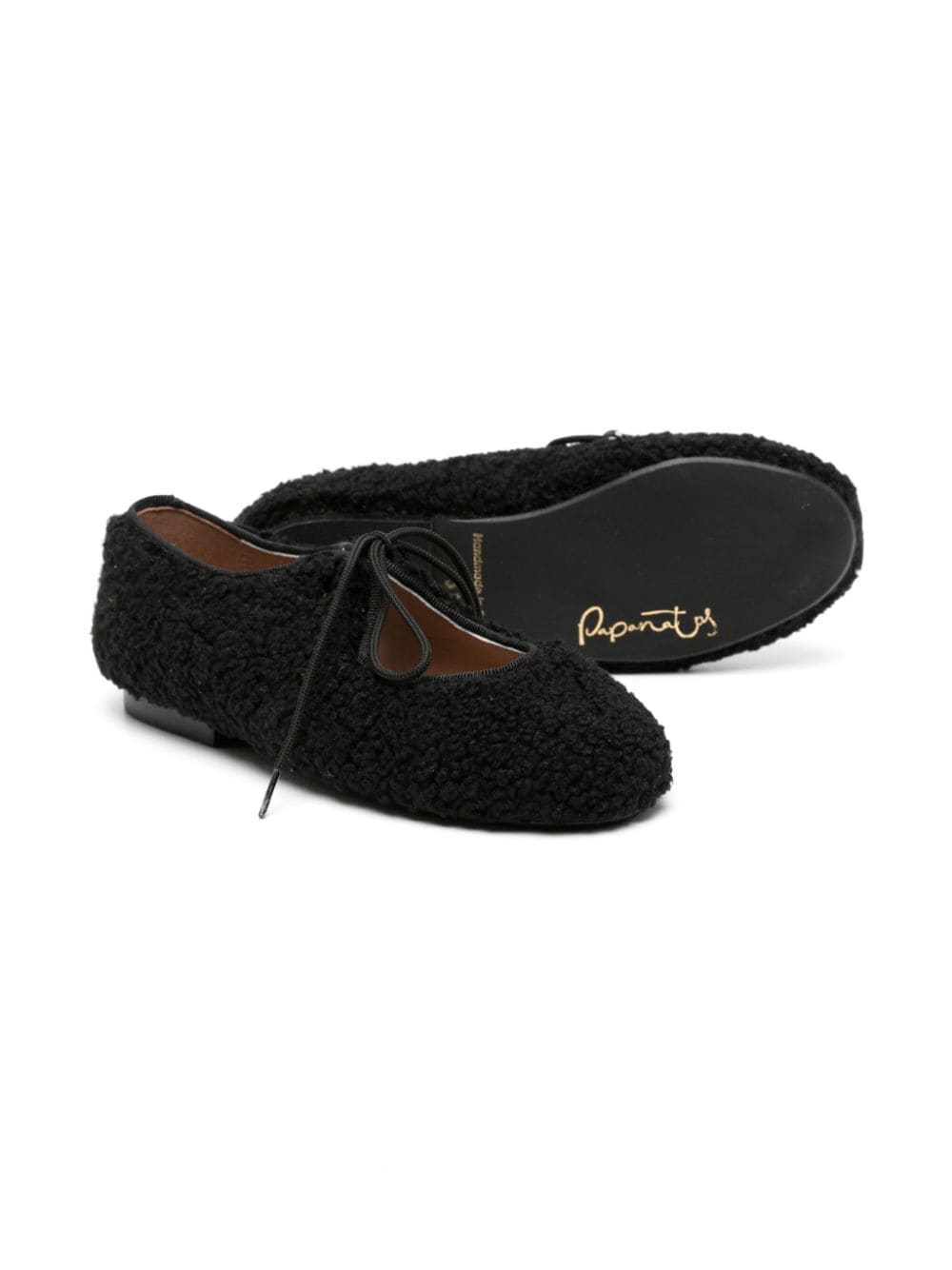 Shop Eli1957 Shearling Lace-up Ballerina Shoes In Black