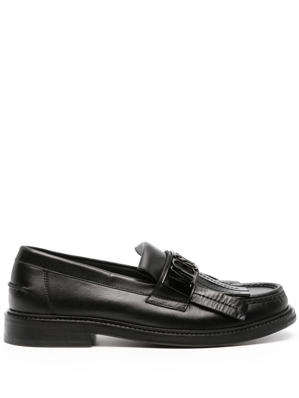 logo-plaque fringed leather loafers