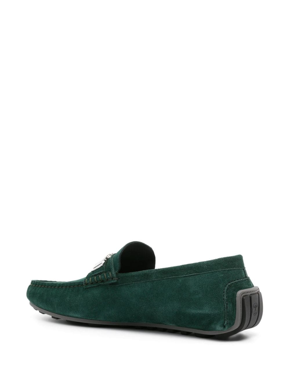 Shop Moschino Logo-plaque Suede Loafers In Green