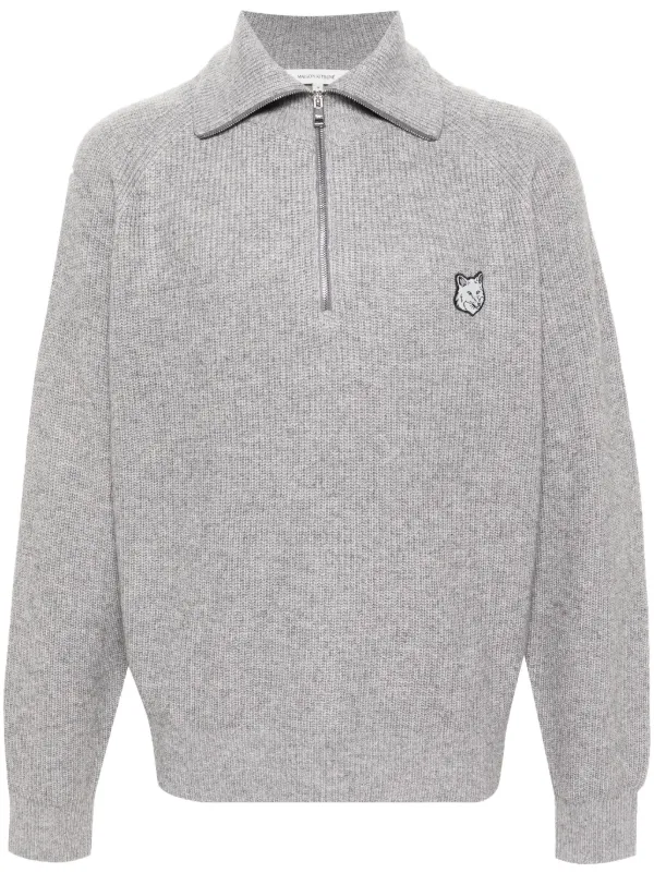 Maison Kitsune Pull En Maille Gaufree a Patch Logo Gris FARFETCH CM