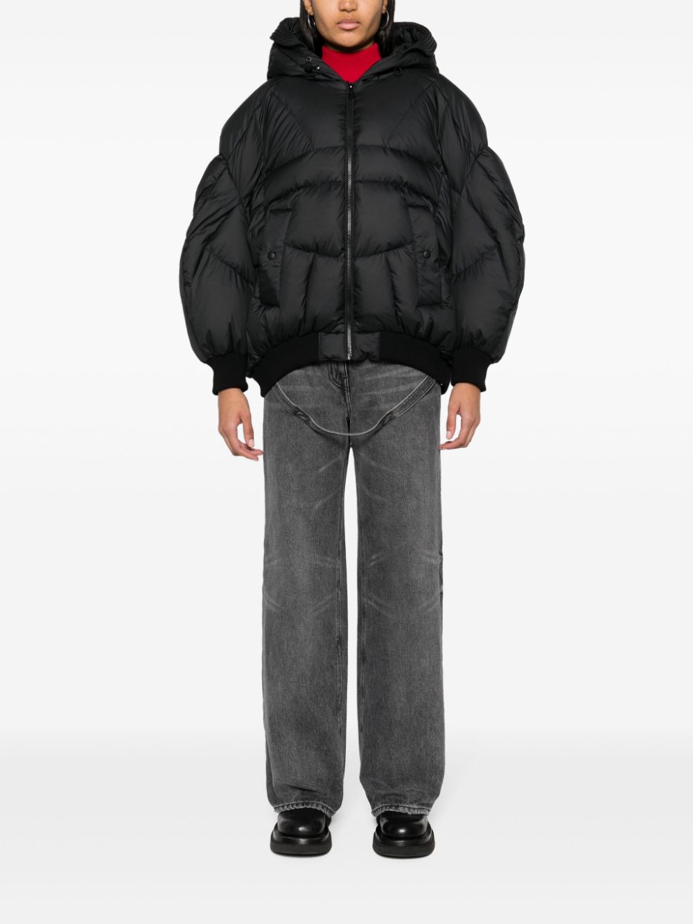 Chen Peng hooded drop-shoulder puffer jacket - Zwart