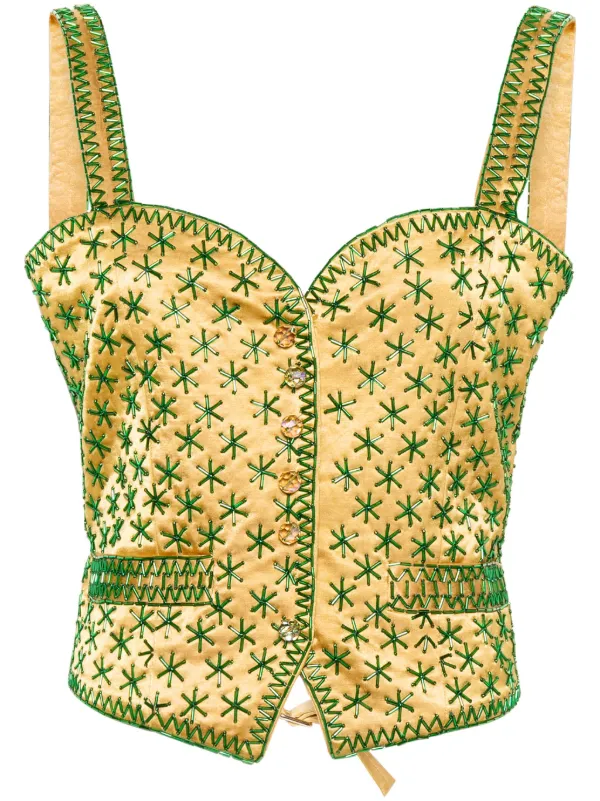 Bode Embroidered-design Tank Top in Yellow