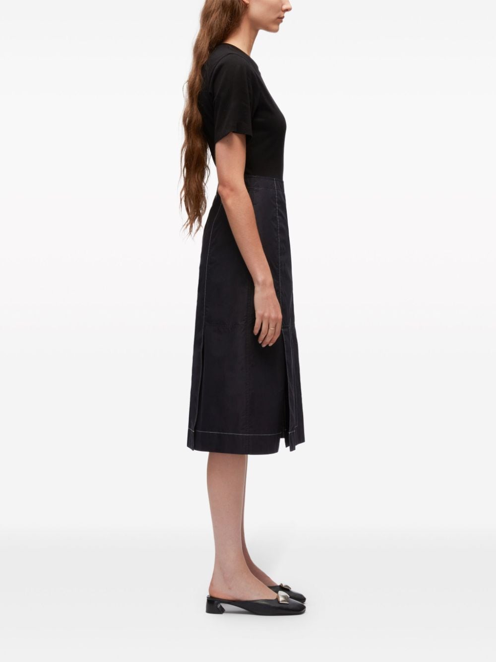 3.1 Phillip Lim Midi-jurk met wikkelrok en korte mouwen Zwart