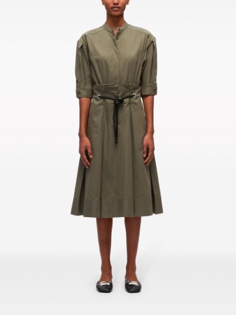 band-collar belted midi shirtdress