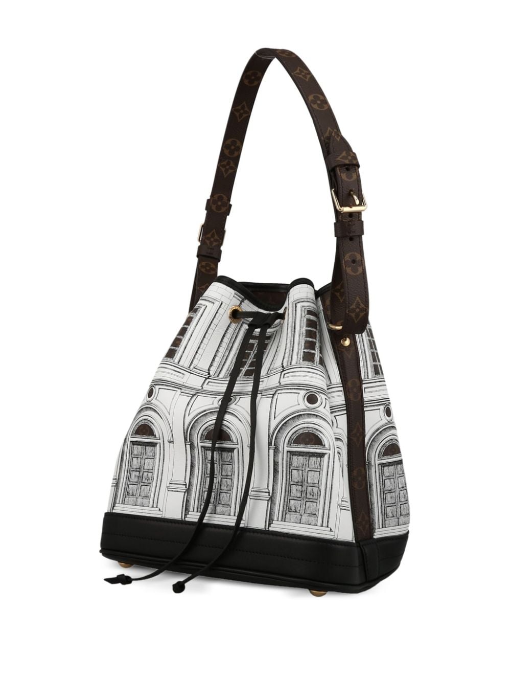 Pre-owned Louis Vuitton Noé Illustration-print Bucket Bag In White