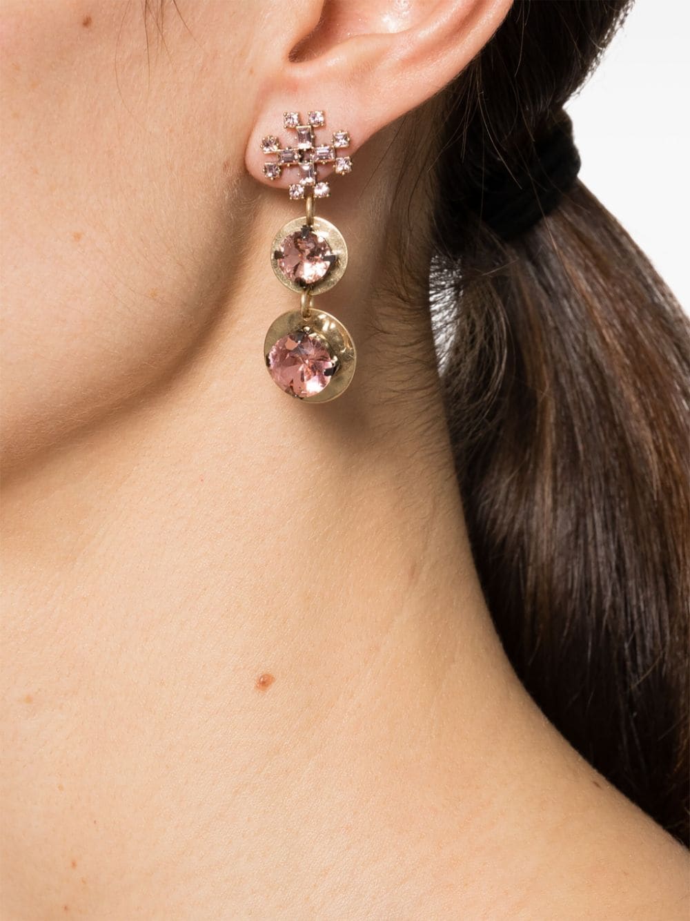 Shop Tory Burch Small Crystal-embellished Drop Earrings In Gold
