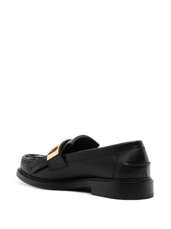 Moschino logo-plaque Leather Loafers | Black | FARFETCH