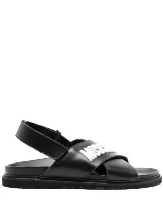 サンダル Moschino Leather sandals Moschino Logo Leather Slip On Sandals Black Gold
