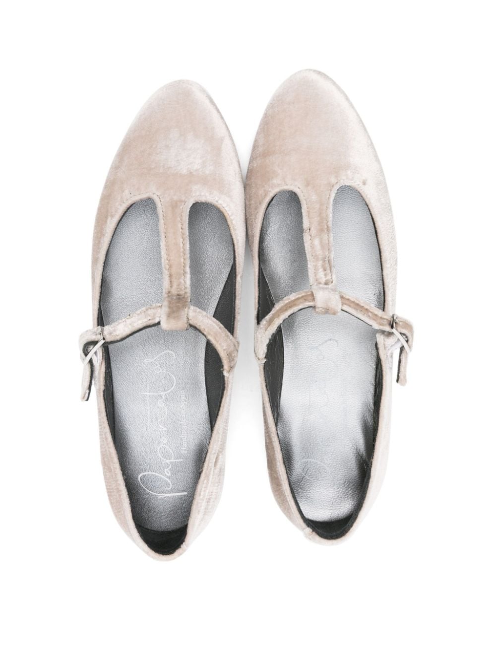 Shop Eli1957 Velvet T-strap Ballerina Shoes In Neutrals