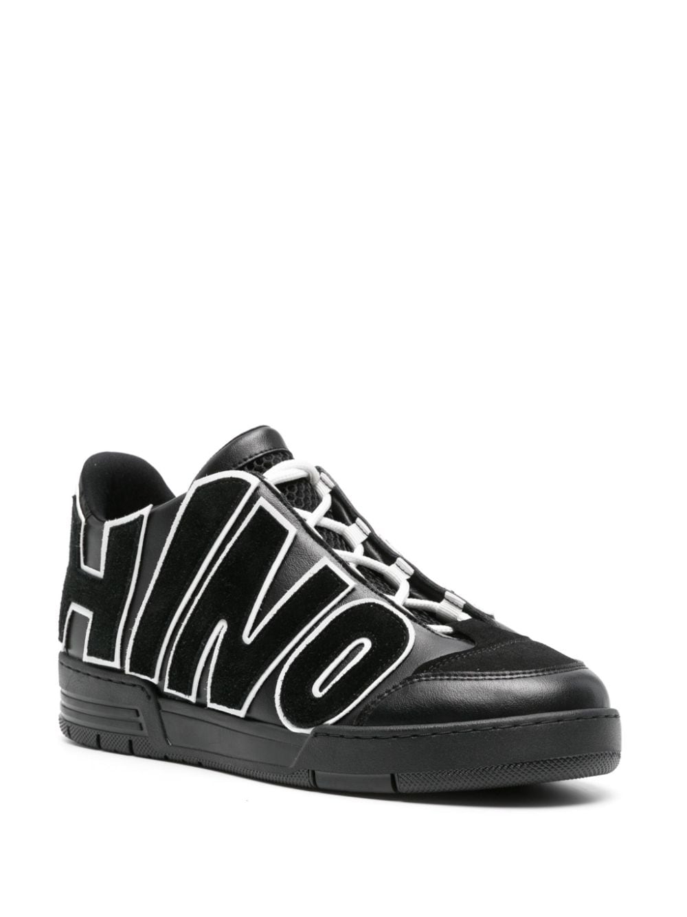 Shop Moschino Logo-appliqué Leather Sneakers In Black
