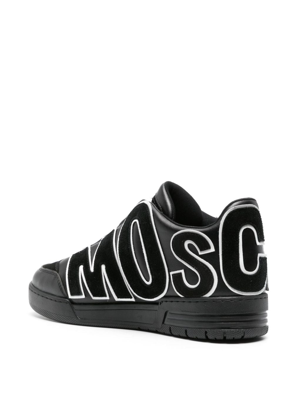 Shop Moschino Logo-appliqué Leather Sneakers In Black